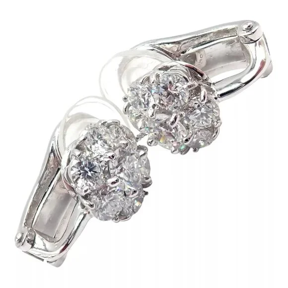 Authentic! Van Cleef & Arpels Platinum Diamond Fleurette Flower Earrings - Picture 6 of 16